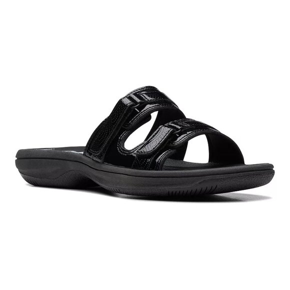 Clarks® Cloudsteppers Breeze Piper Slide Sandals Black Patent US 9M - Picture 1 of 10